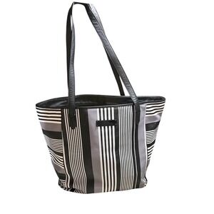 Vera Bradley Breakaway Tote Bag  Black White Striped Good Faux Leather